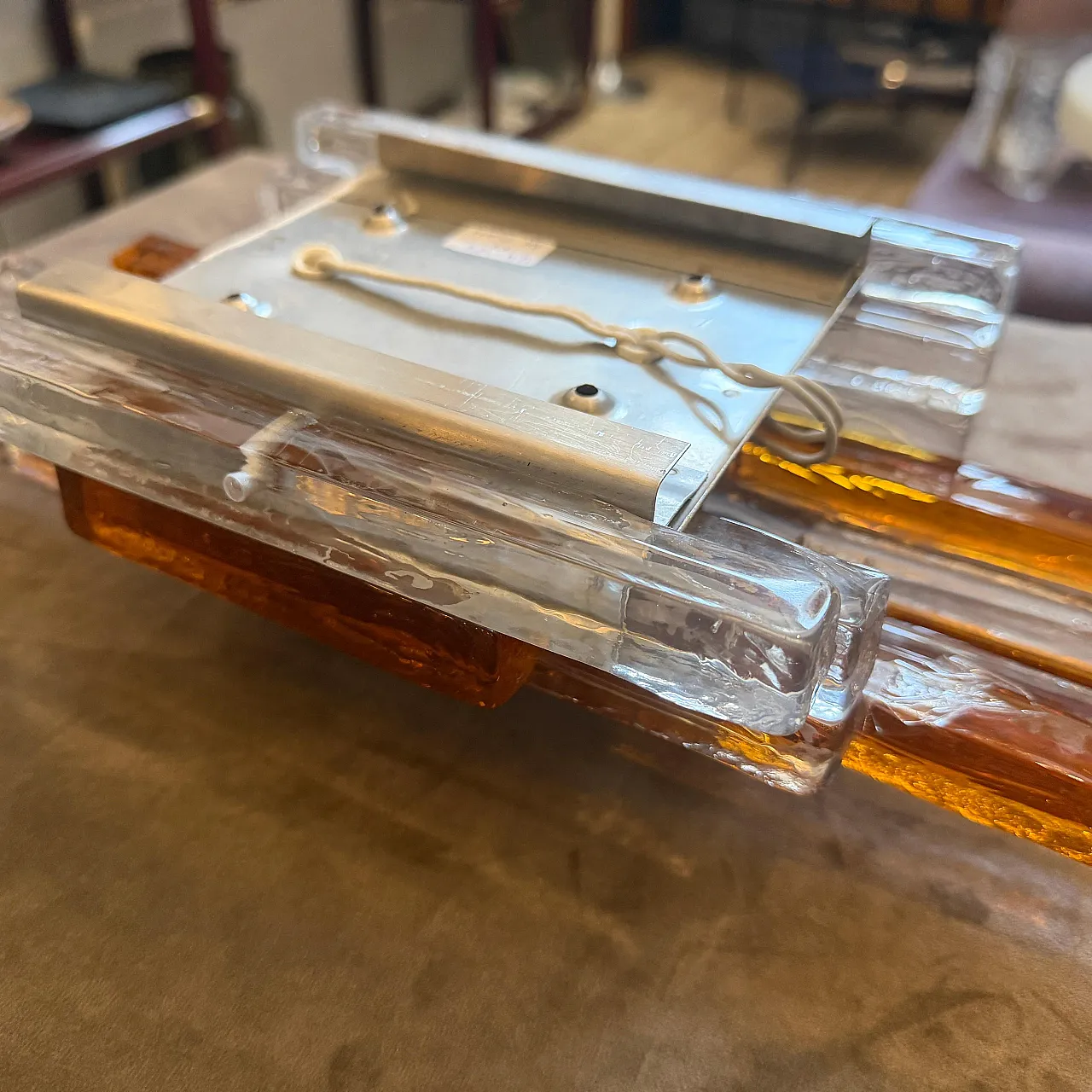 Pair of Brutalist glass appliques by Poliarte, 1970s 9