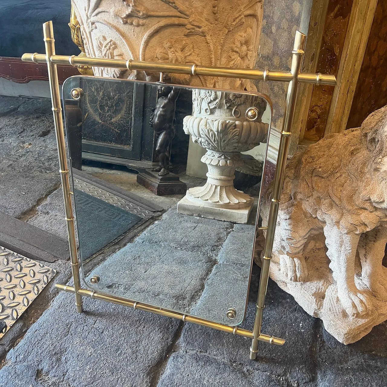 Specchio da parete a forma di bambù in ottone, anni '60 10