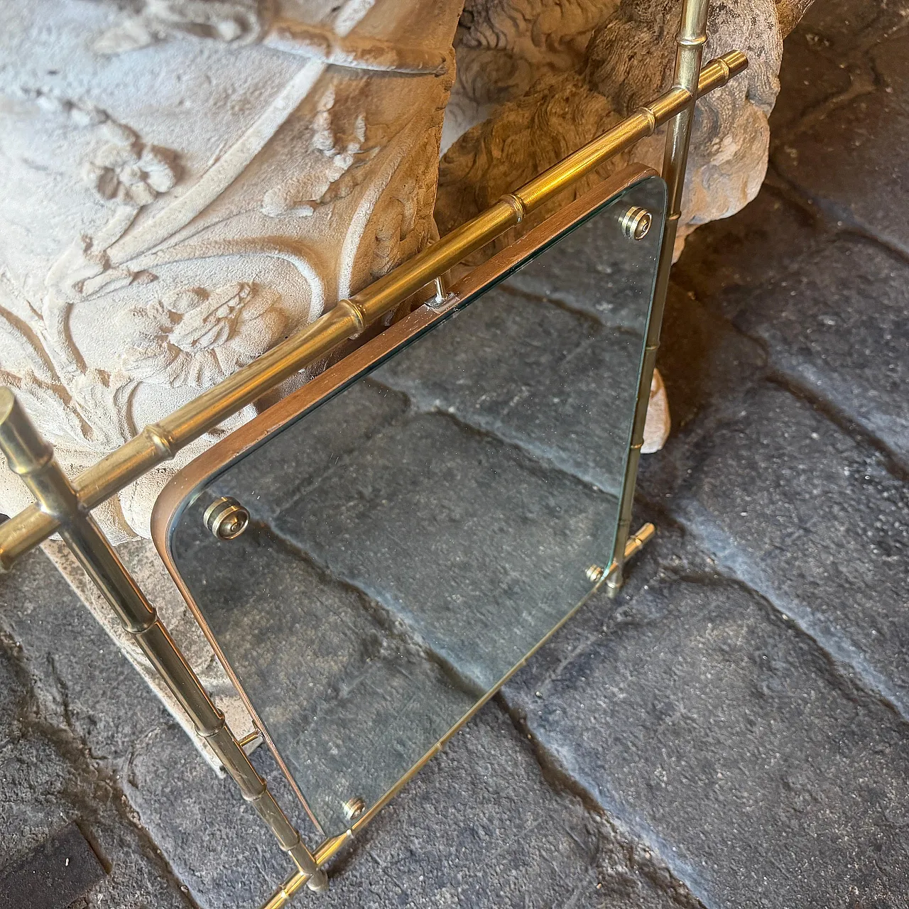 Specchio da parete a forma di bambù in ottone, anni '60 11