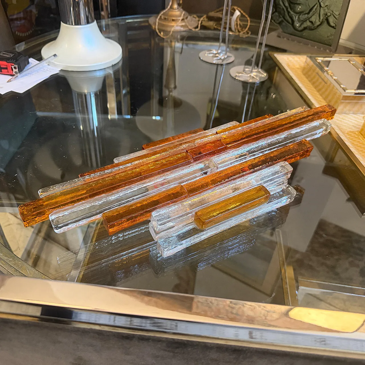 Pair of Brutalist glass appliques by Poliarte, 1970s 11