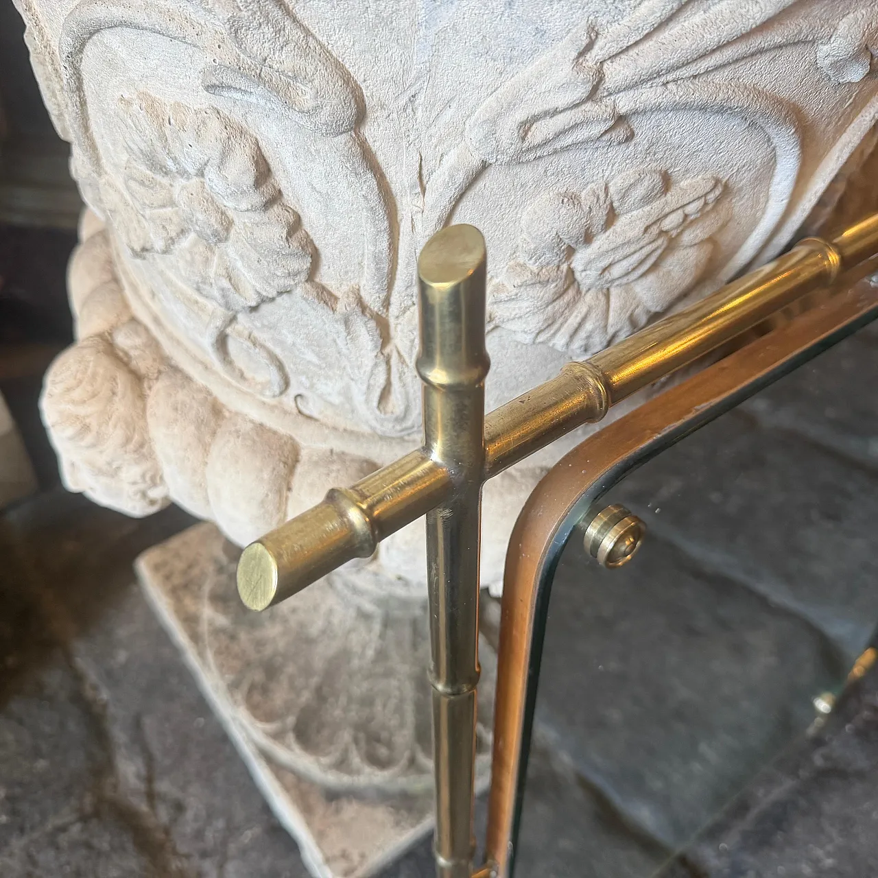 Specchio da parete a forma di bambù in ottone, anni '60 12