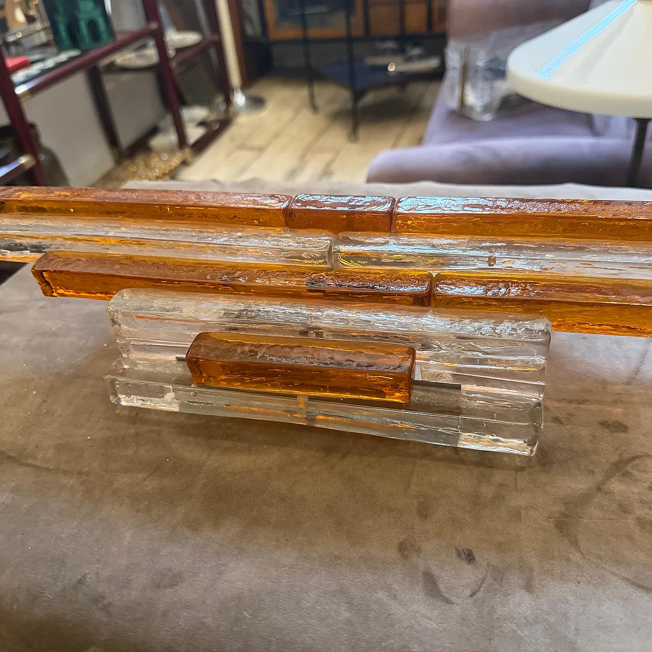 Pair of Brutalist glass appliques by Poliarte, 1970s 12