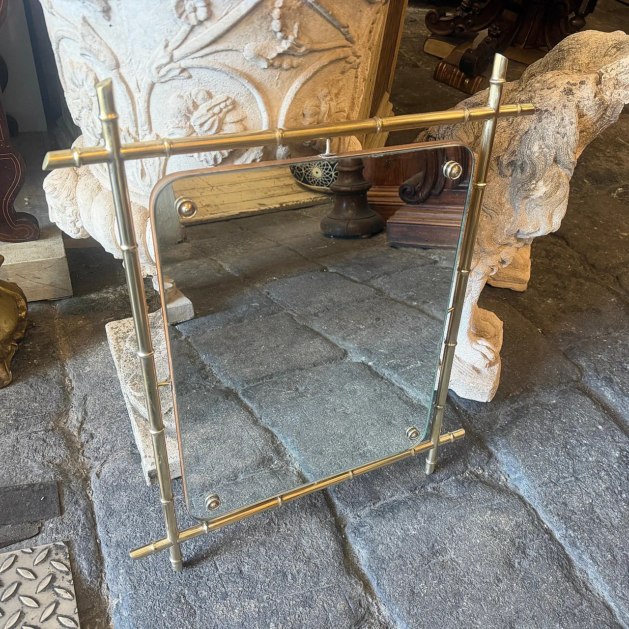 Specchio da parete a forma di bambù in ottone, anni '60 13