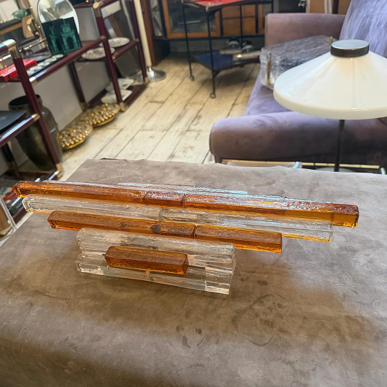 Pair of Brutalist glass appliques by Poliarte, 1970s 13