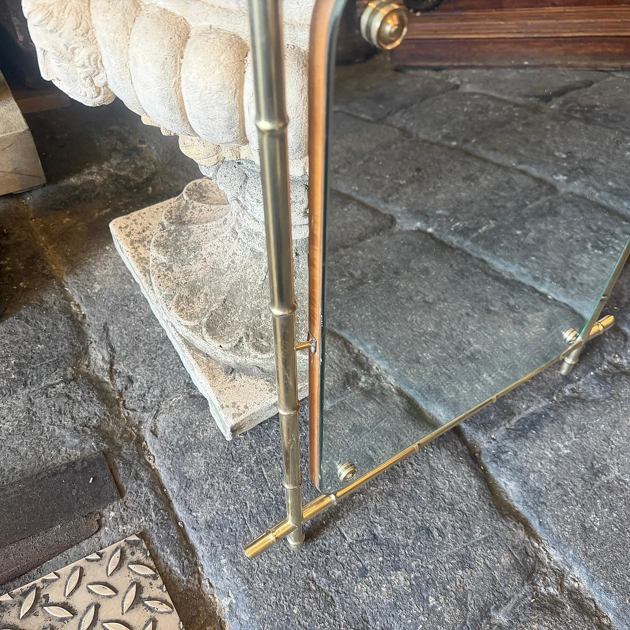 Specchio da parete a forma di bambù in ottone, anni '60 14