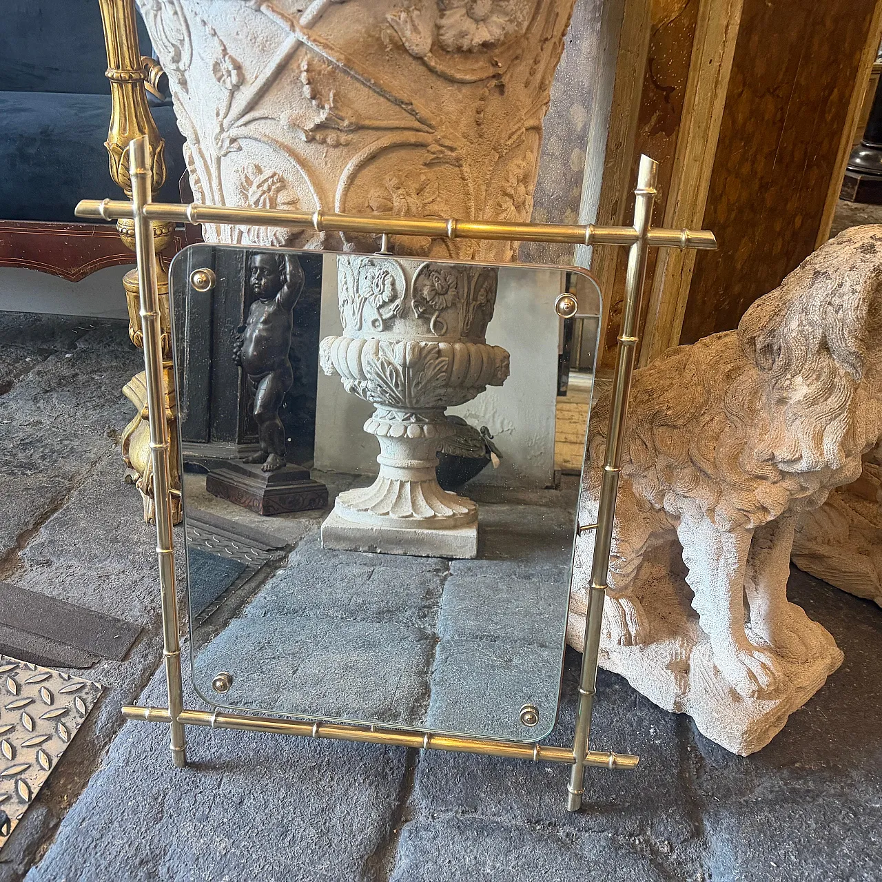 Specchio da parete a forma di bambù in ottone, anni '60 15