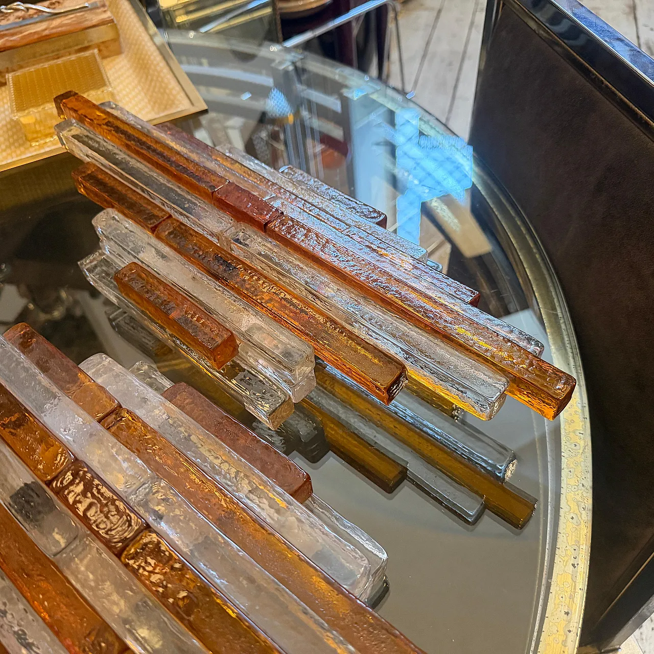 Pair of Brutalist glass appliques by Poliarte, 1970s 16