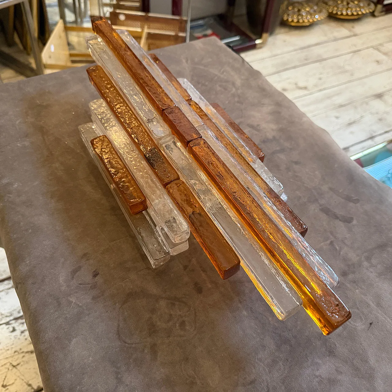 Pair of Brutalist glass appliques by Poliarte, 1970s 17