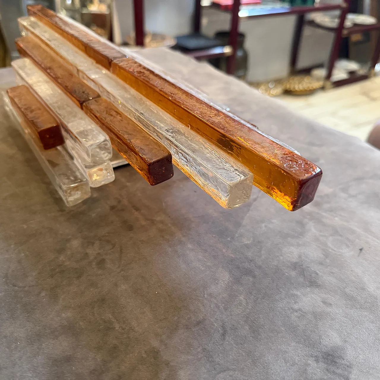 Pair of Brutalist glass appliques by Poliarte, 1970s 18