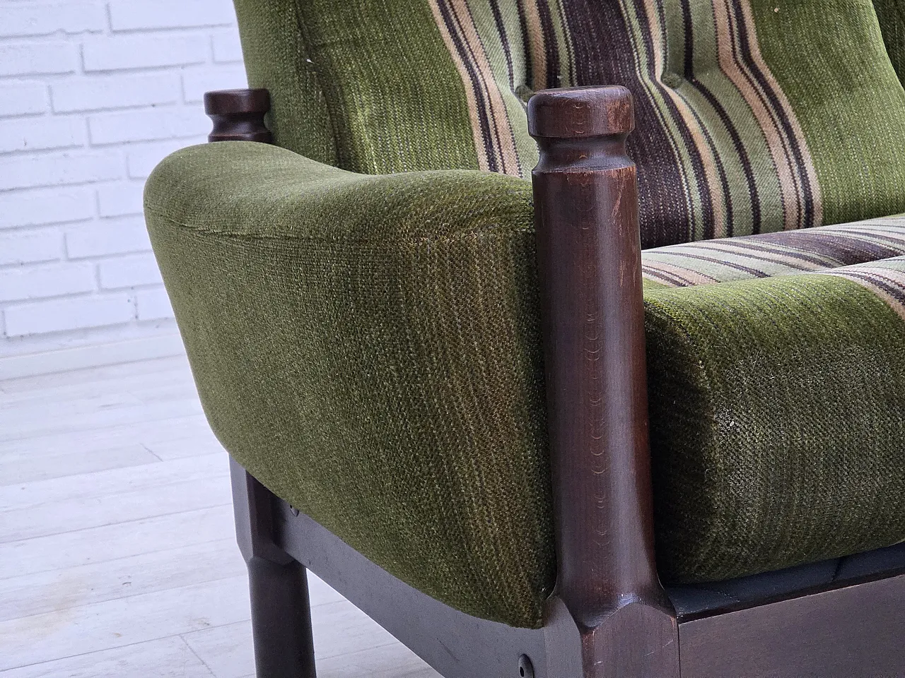 Scandinavian 2-seater sofa, green velour, beech wood, 1970s 4