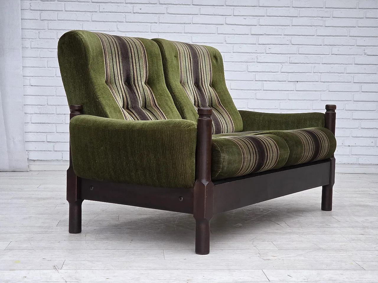 Scandinavian 2-seater sofa, green velour, beech wood, 1970s 6