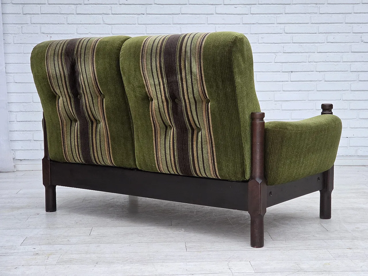 Scandinavian 2-seater sofa, green velour, beech wood, 1970s 12