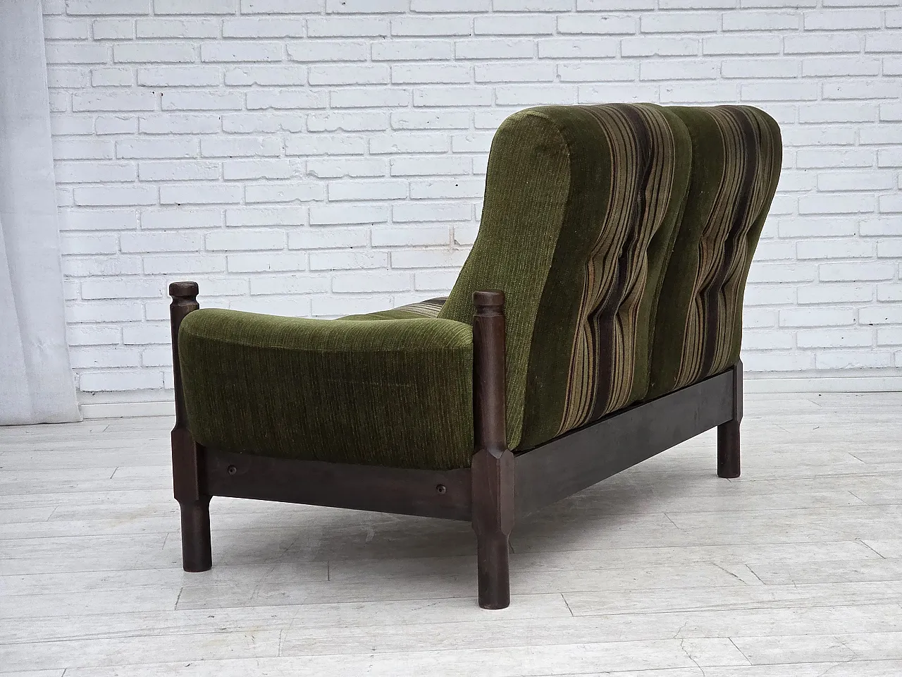 Scandinavian 2-seater sofa, green velour, beech wood, 1970s 14