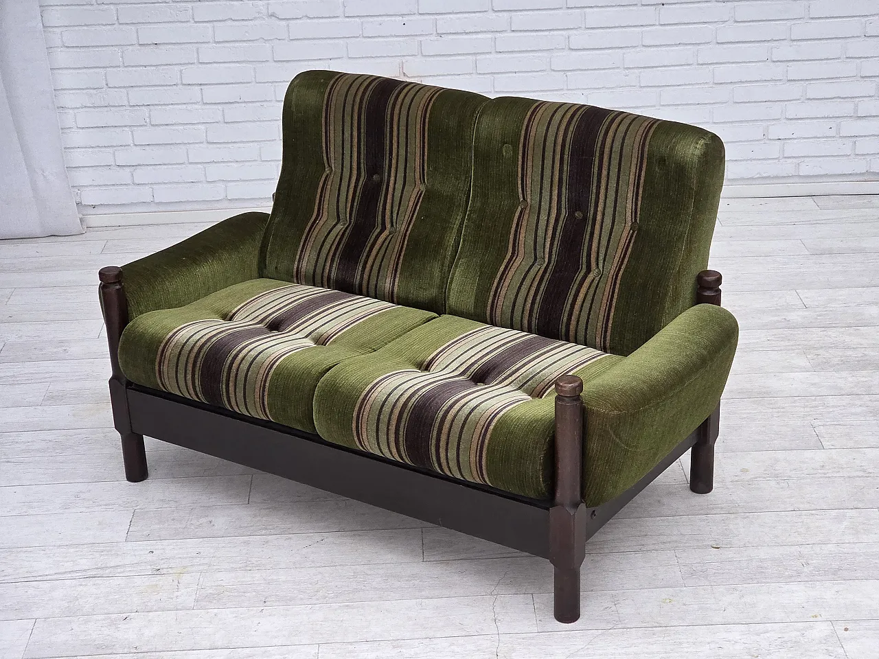 Scandinavian 2-seater sofa, green velour, beech wood, 1970s 18