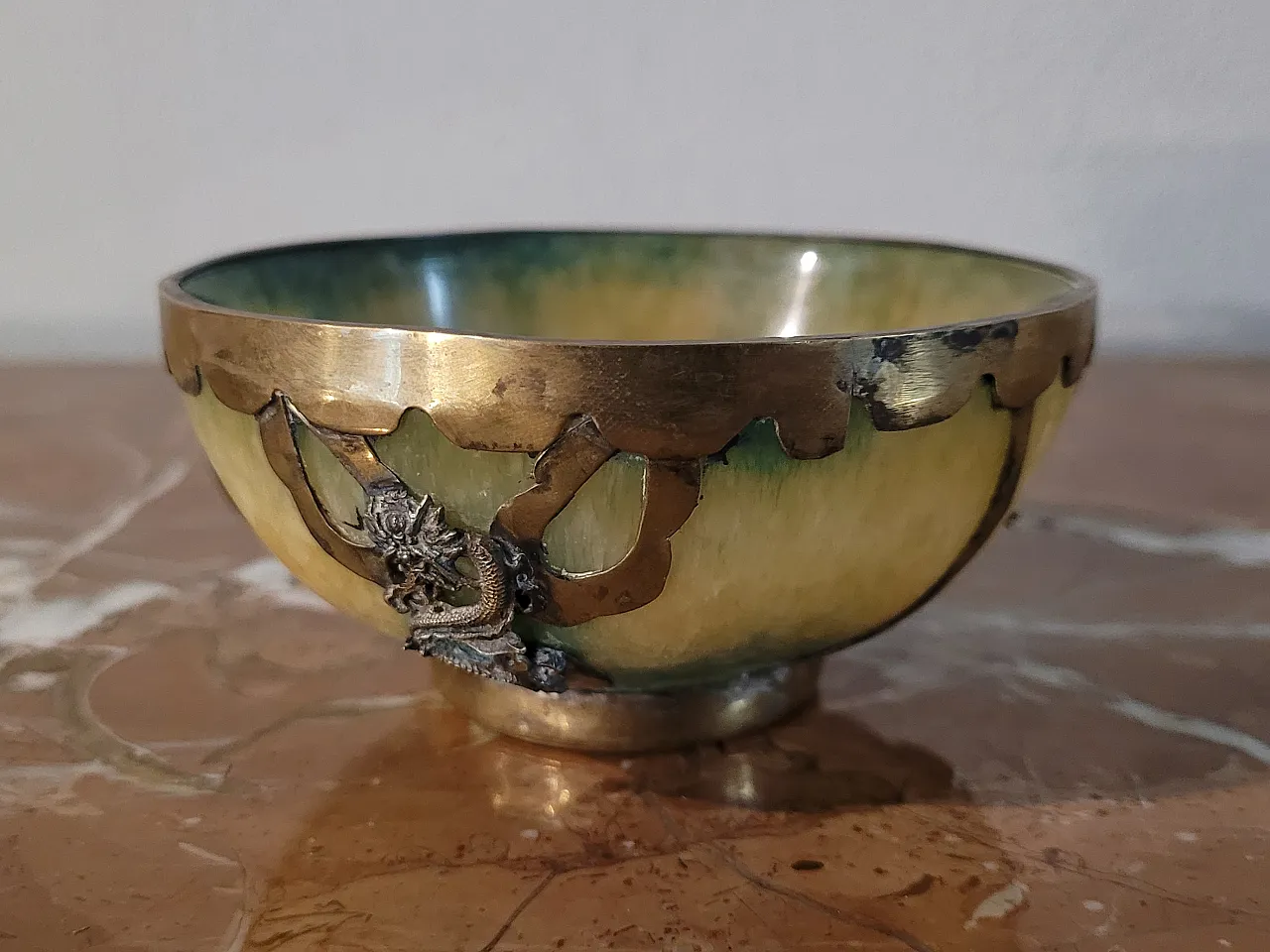 Polychrome jadeite and brass bowl, China, 20th century 3