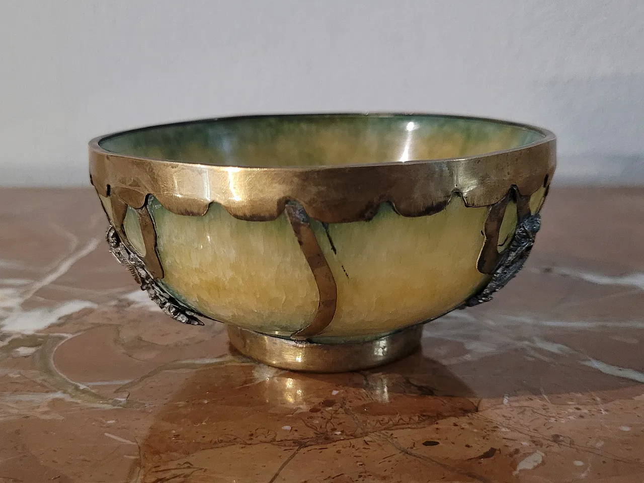 Polychrome jadeite and brass bowl, China, 20th century 4