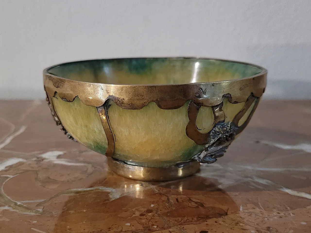 Polychrome jadeite and brass bowl, China, 20th century 5