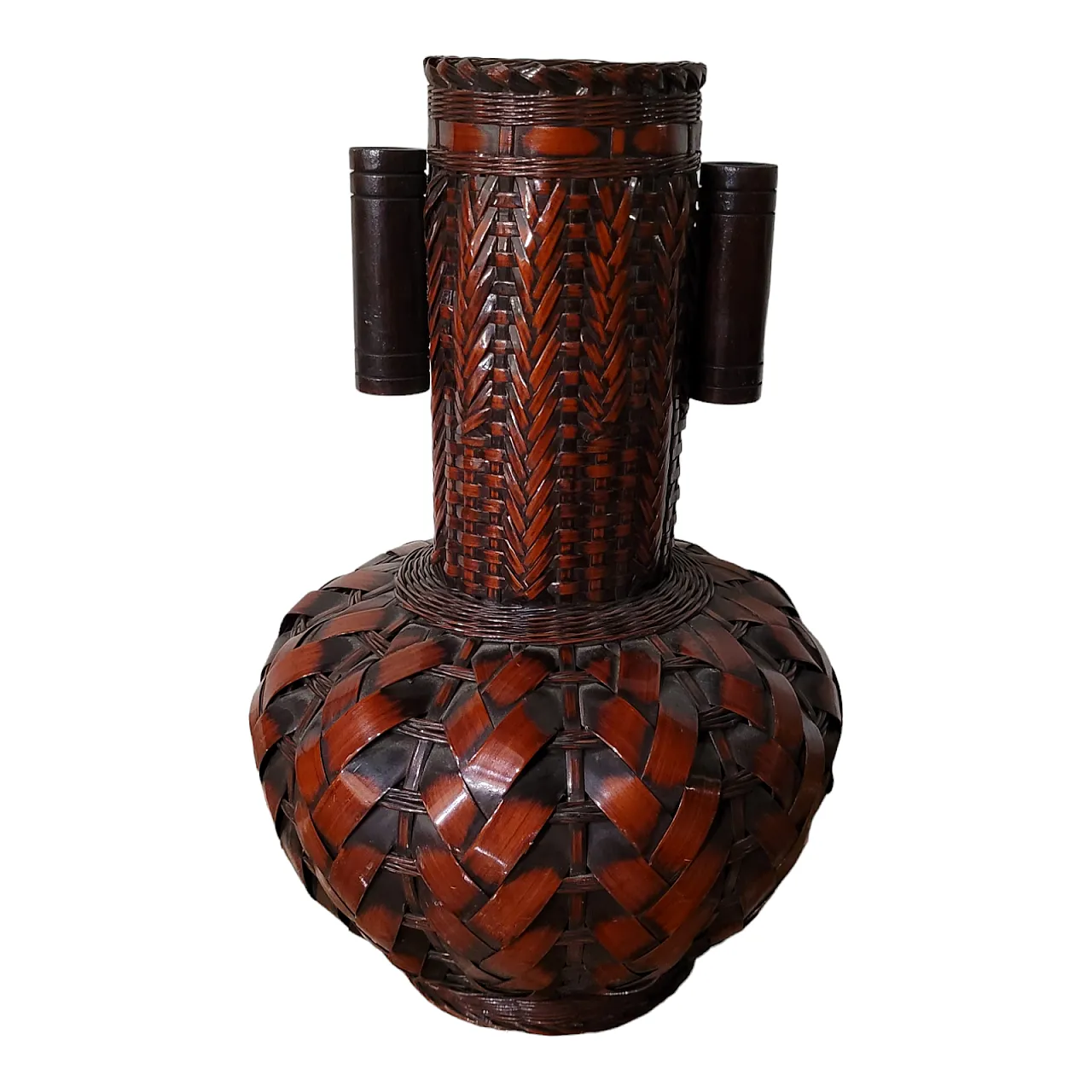 Ikebana vase in woven bamboo on porcelain base, Japan, 20th c. 1