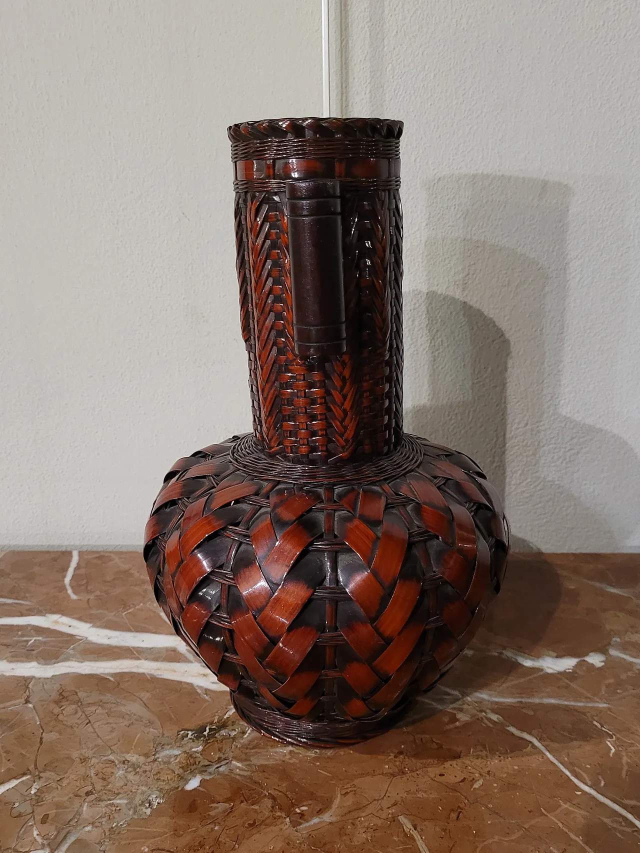 Ikebana vase in woven bamboo on porcelain base, Japan, 20th c. 3