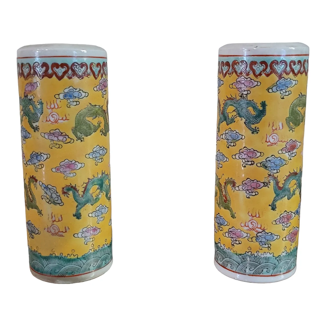 Pair of cylindrical porcelain vases, China, 20th century 1