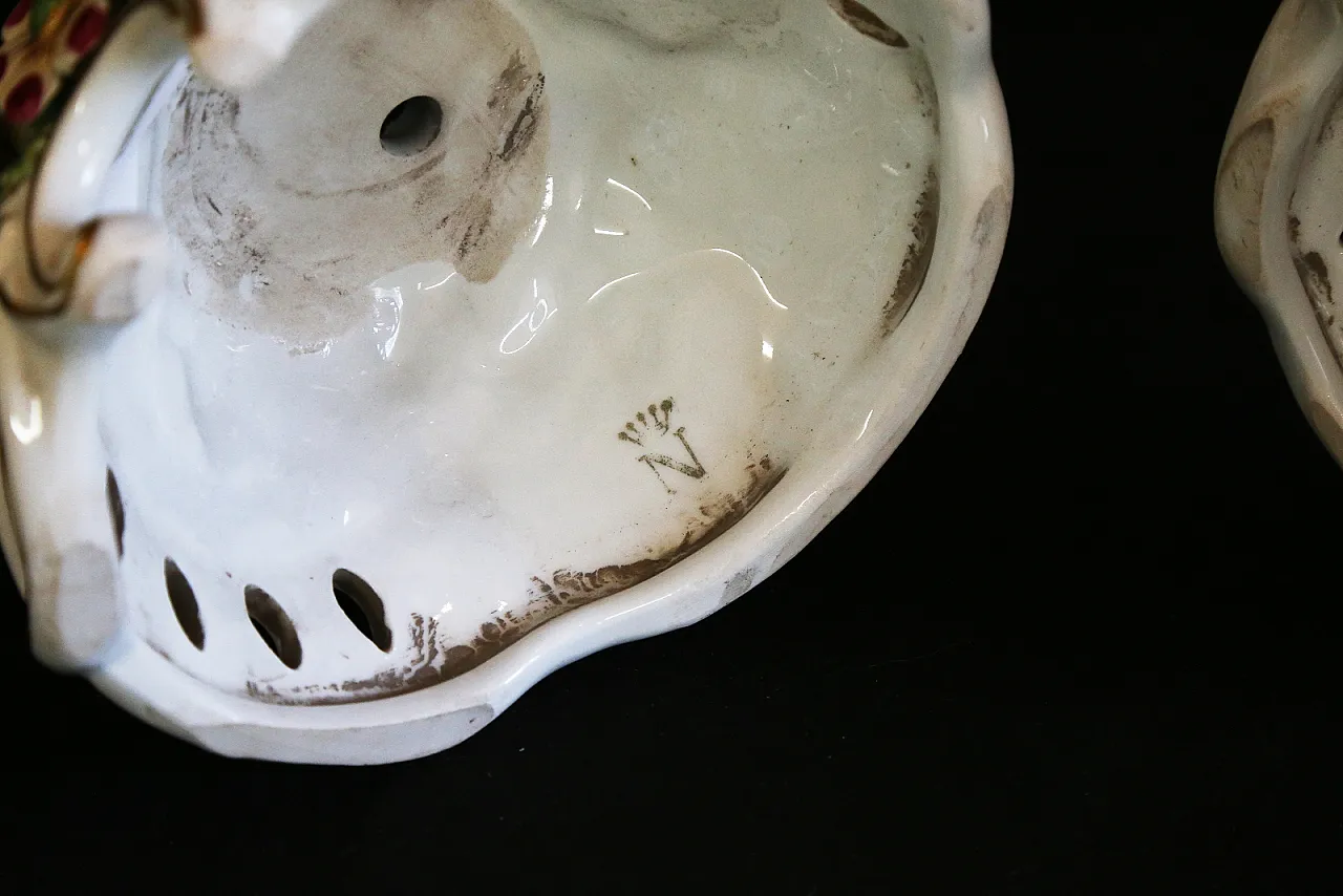 Pair of Capodimonte porcelain cherub candlesticks with 4 angel flames 15