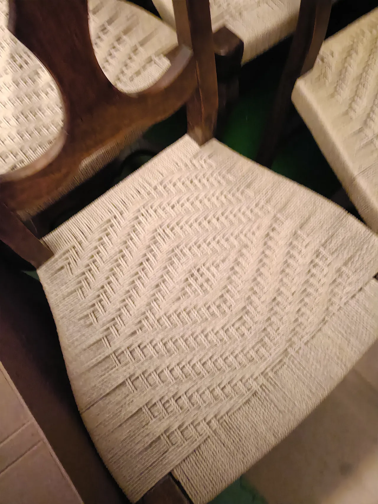 8 Carved Walnut Dining Chair Set with Straw Seats, 50s 2