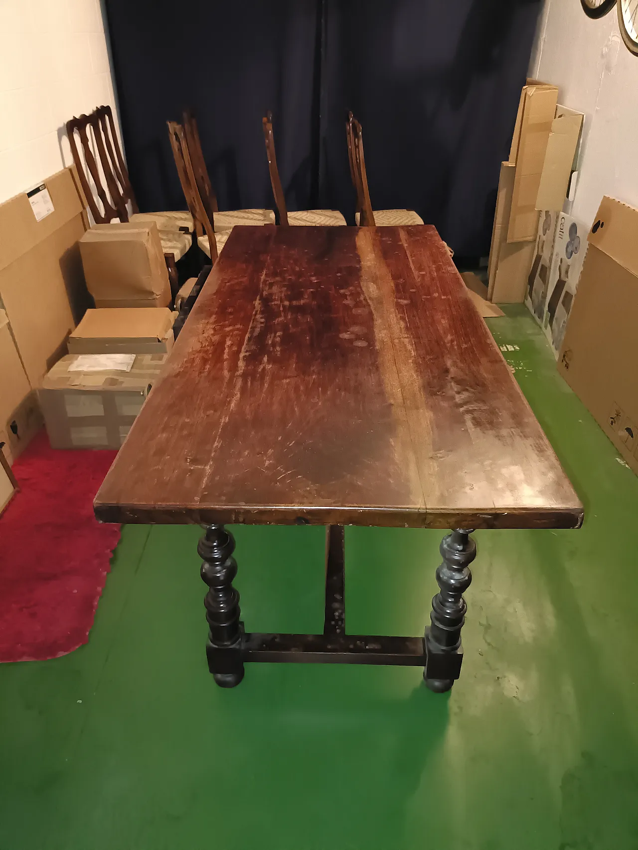 Tavolo da fattoria in legno con cassetti e gambe tornite, anni '50 6