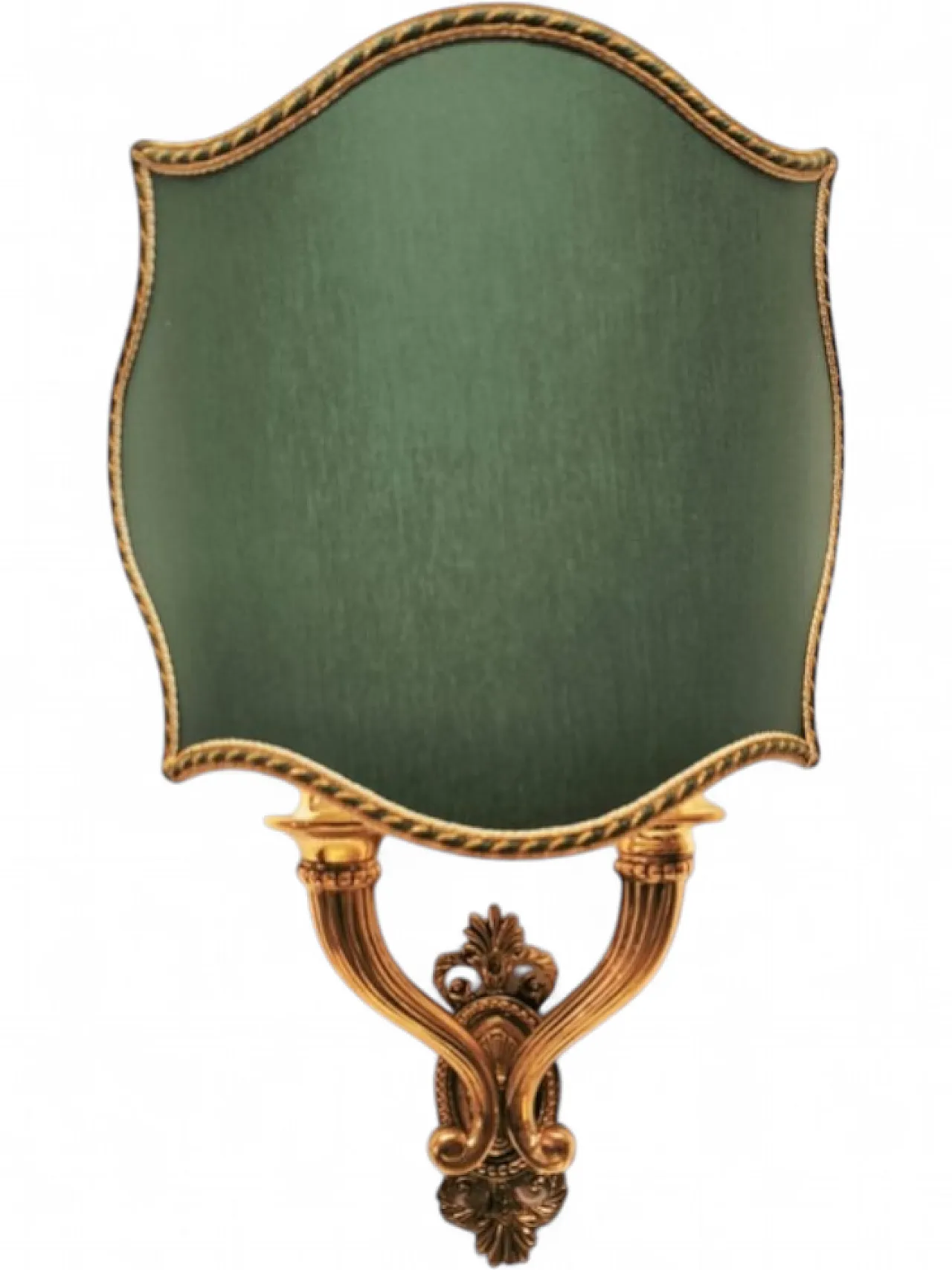 Double-light wall lamp with green fabric fan, 1940s 22