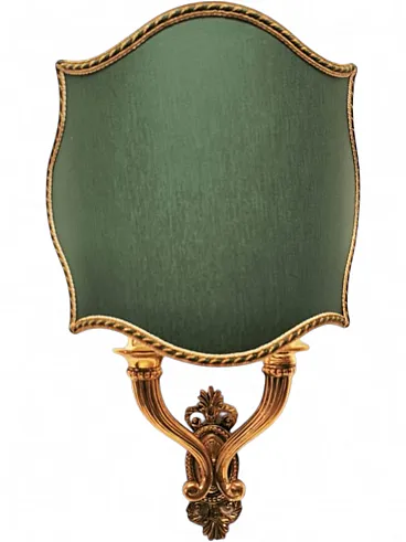 Double-light wall lamp with green fabric fan, 1940s