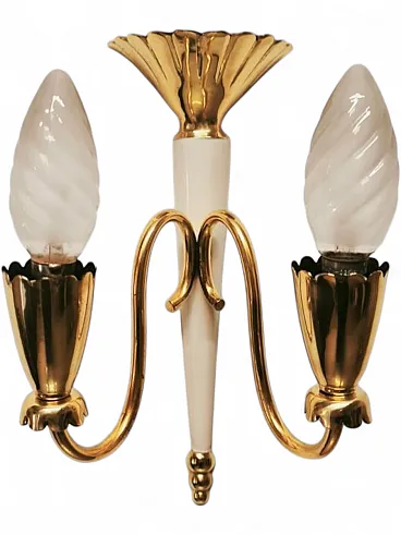 Brass double-light wall lamp, 1950s