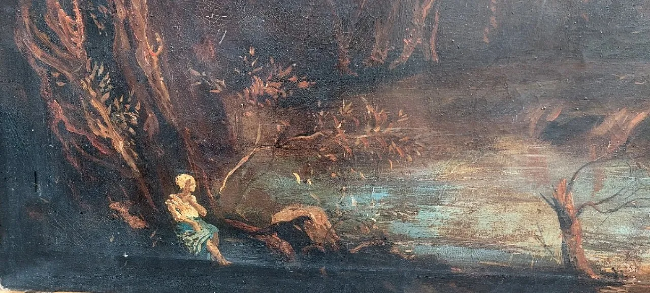 Landscape with ruins and figures, oil on canvas, 19th century 3