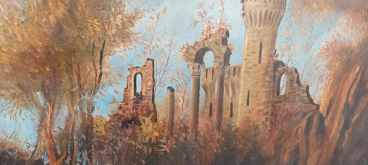 Landscape with ruins and figures, oil on canvas, 19th century 5