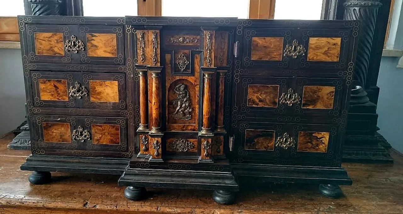 Rosewood and walnut burl cabinet with bronze inlays, 20th century 2