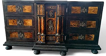 Rosewood and walnut burl cabinet with bronze inlays, 20th century