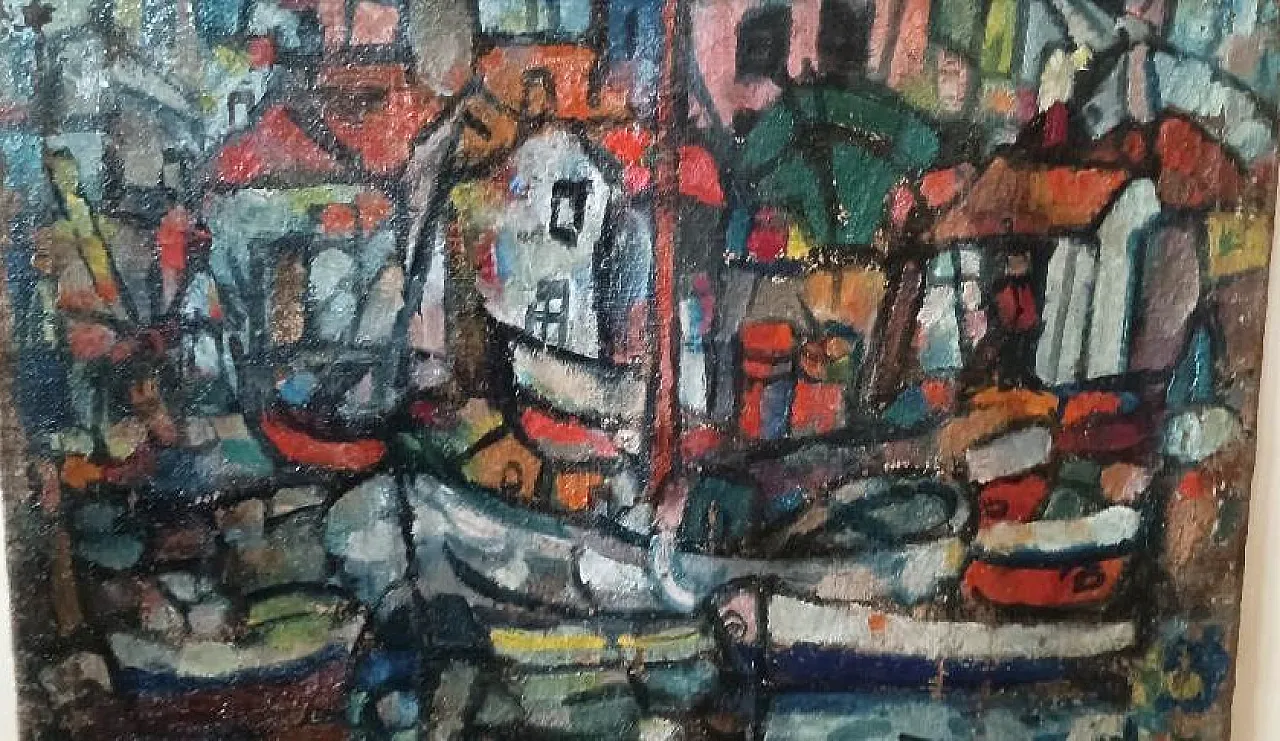 Boats of Syracuse by Ferruccio Ferri, oil on canvas, 1950s 4