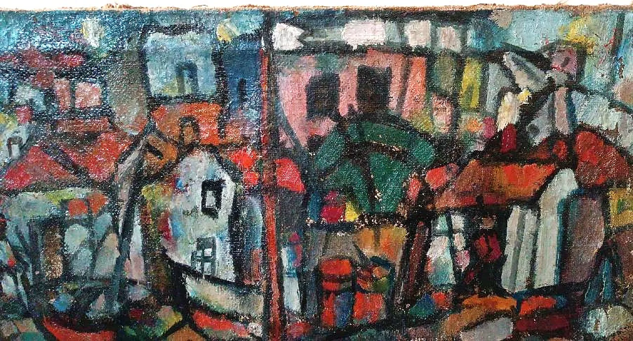 Boats of Syracuse by Ferruccio Ferri, oil on canvas, 1950s 5