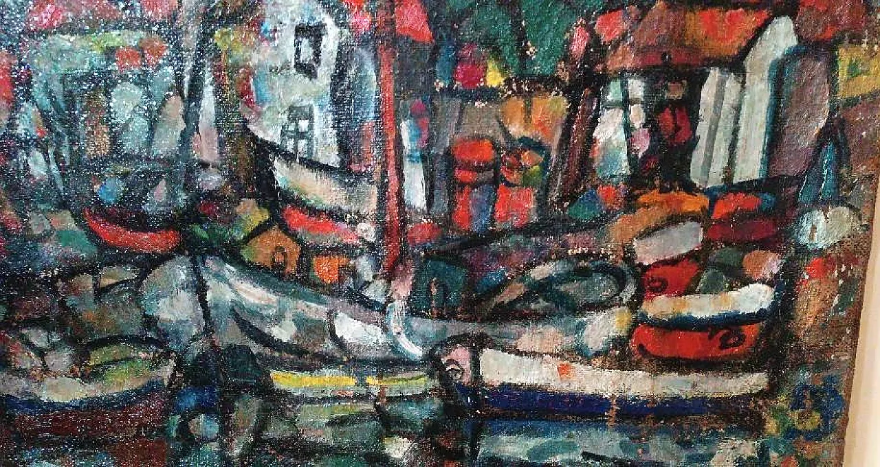 Boats of Syracuse by Ferruccio Ferri, oil on canvas, 1950s 6