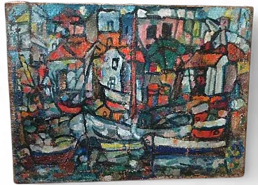 Boats of Syracuse by Ferruccio Ferri, oil on canvas, 1950s