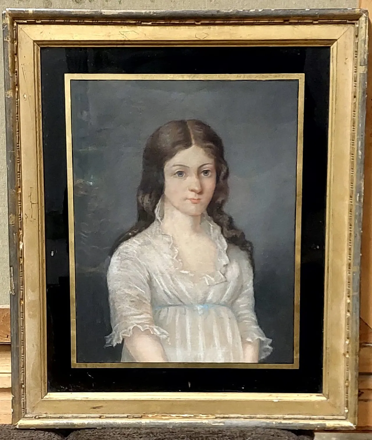 Pastel portrait on canvas of a young noblewoman, 19th century 1