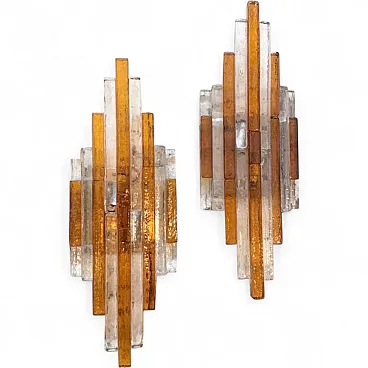 Pair of Brutalist glass appliques by Poliarte, 1970s