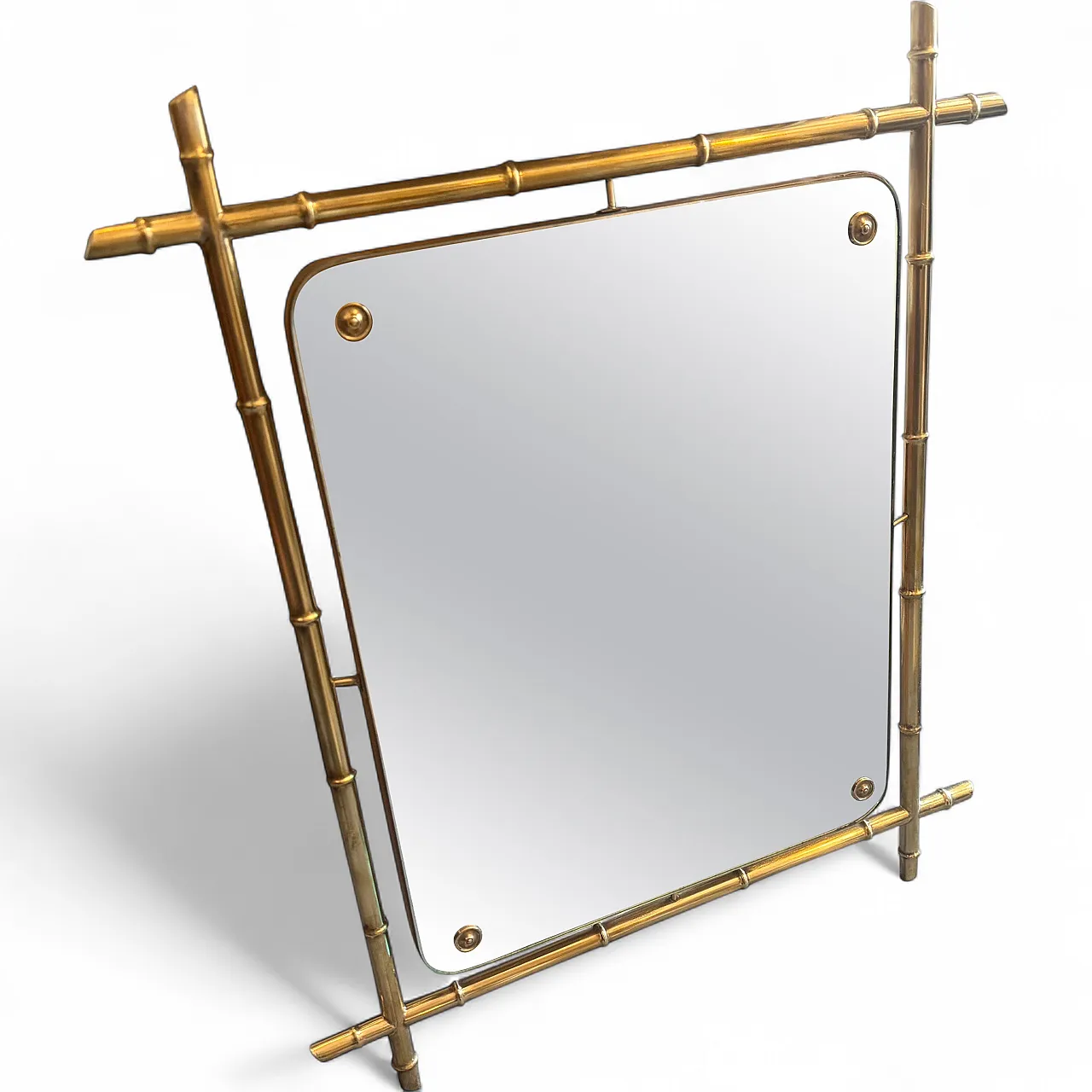 Specchio da parete a forma di bambù in ottone, anni '60 16