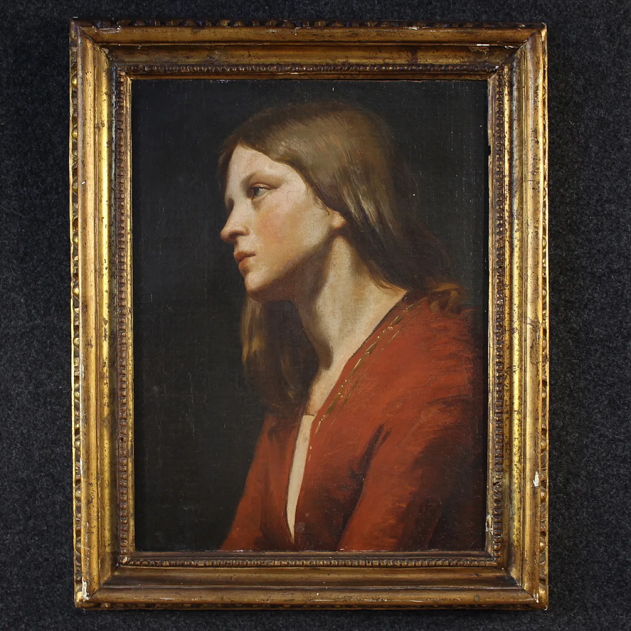Portrait of a young girl, oil on canvas, 19th century 1