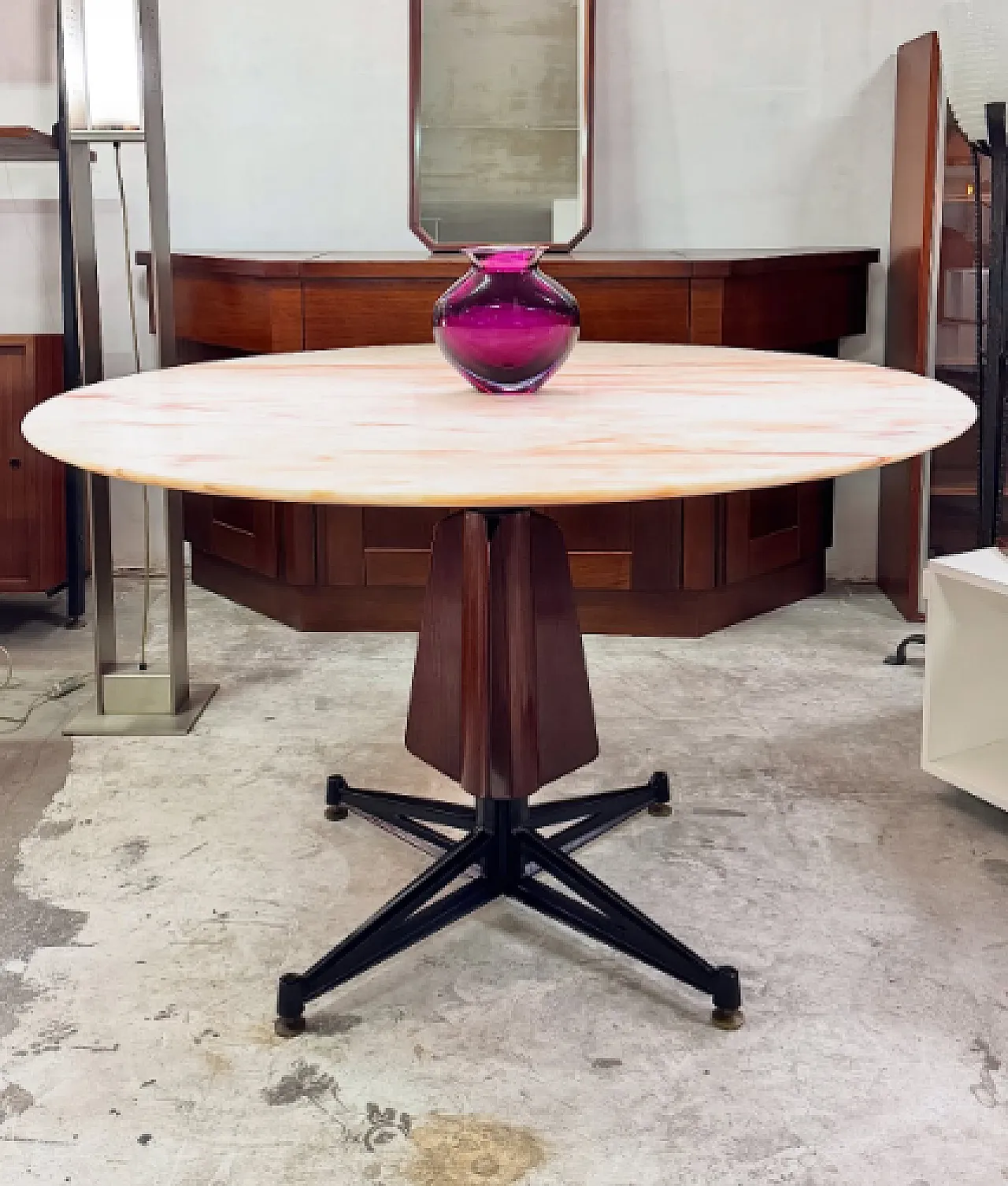 Dining table with Portuguese Rose marble top, 1960s 1