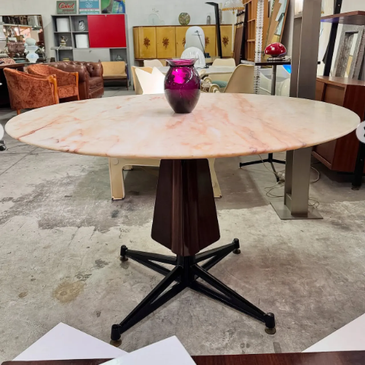 Dining table with Portuguese Rose marble top, 1960s 2
