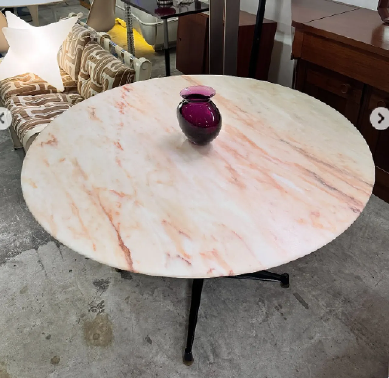 Dining table with Portuguese Rose marble top, 1960s 3