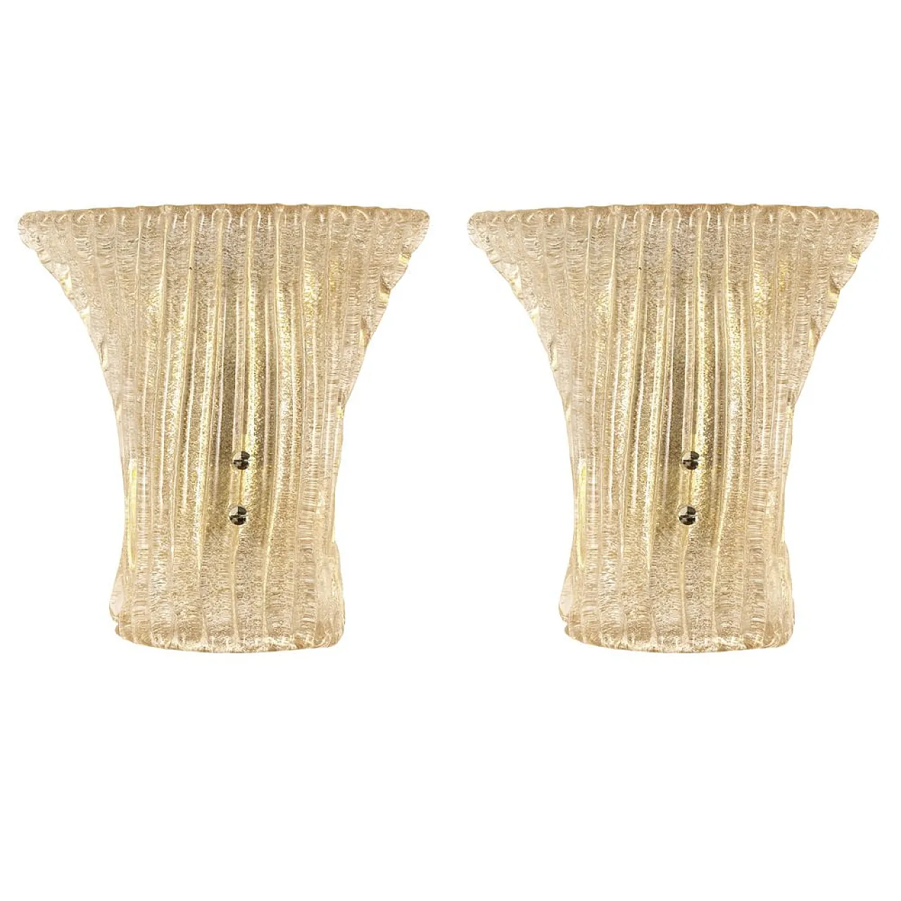 Pair od ribbed Amber and Golden Murano Glass Wall Lamps, 2000s 1