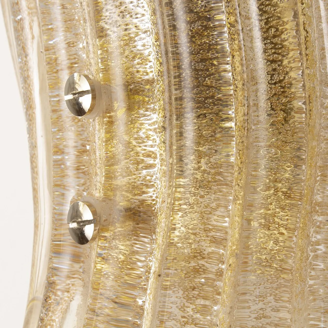 Pair od ribbed Amber and Golden Murano Glass Wall Lamps, 2000s 4