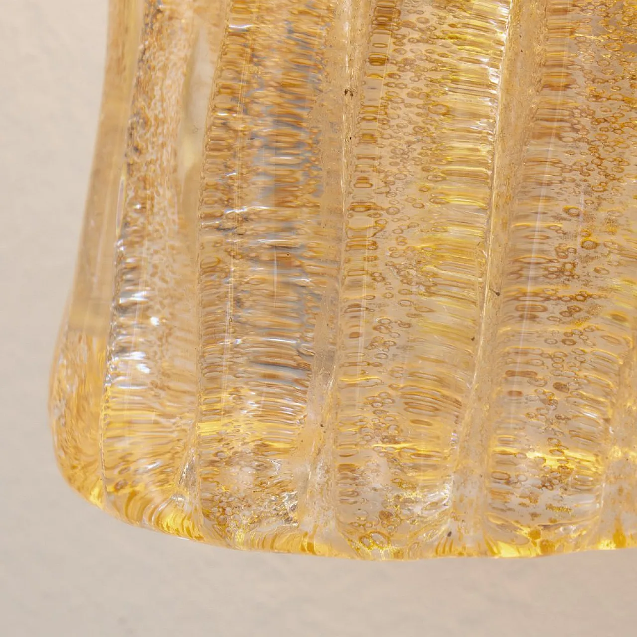 Pair od ribbed Amber and Golden Murano Glass Wall Lamps, 2000s 5