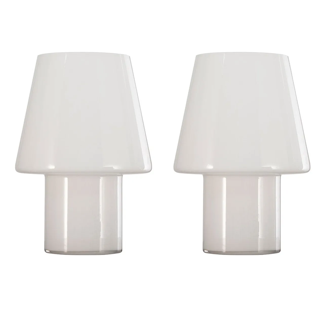 Coppia lampade da tavolo a forma di fungo in vetro di Murano, anni '80 1