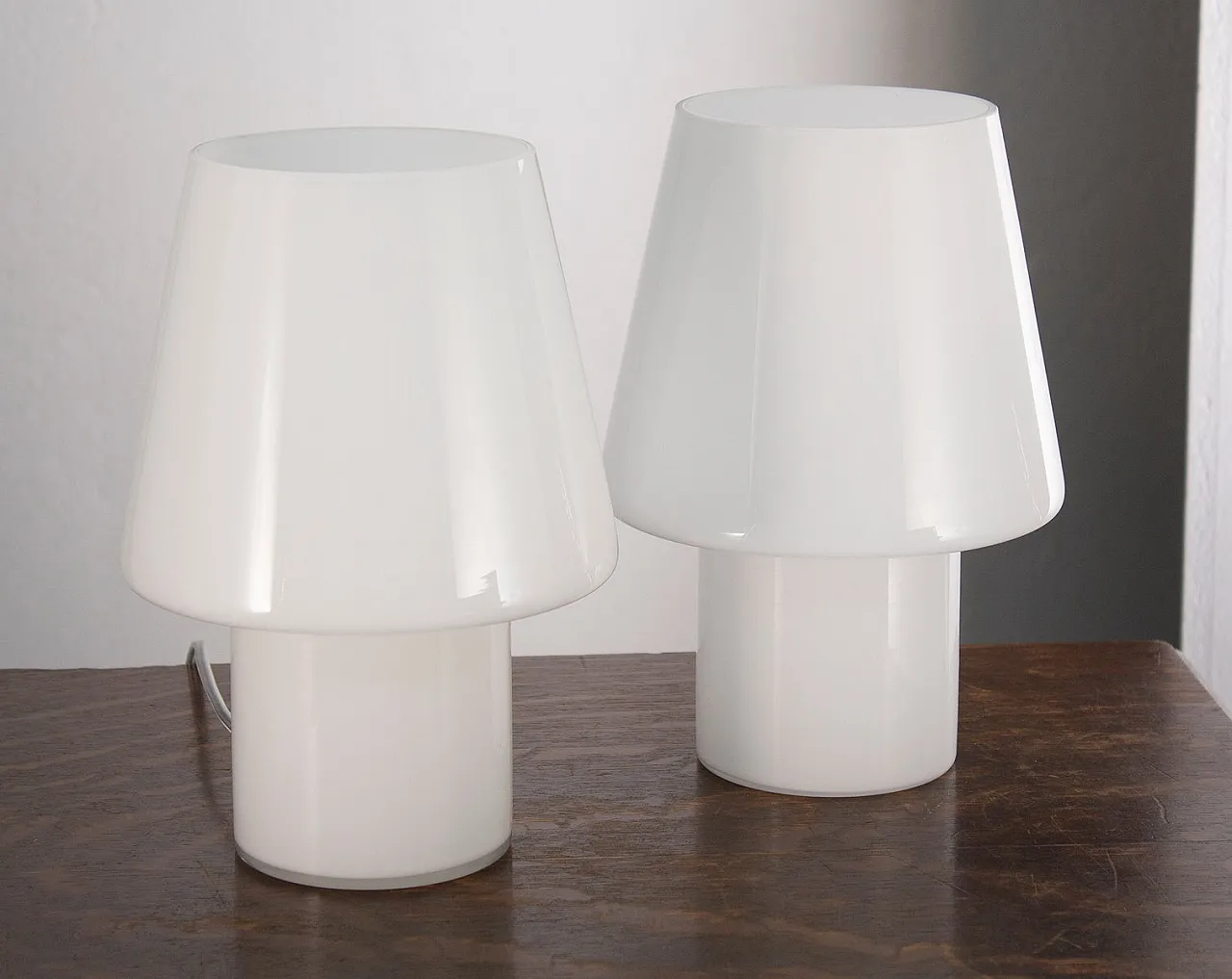 Coppia lampade da tavolo a forma di fungo in vetro di Murano, anni '80 2